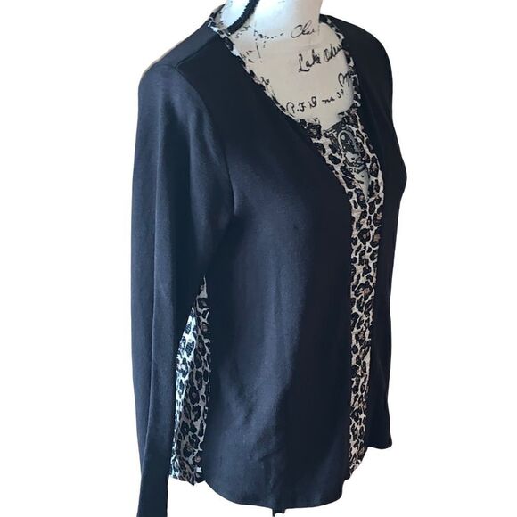 reCreation black & animal print long sleeve layered sweater medium - Picture 3 of 11